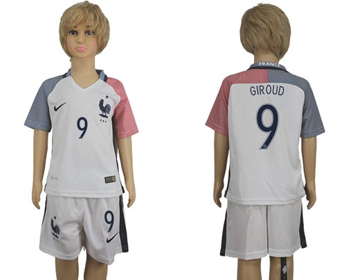France #9 Giroud Away Kid Soccer Country Jersey France #9 Giroud Away Kid Soccer Country Jersey