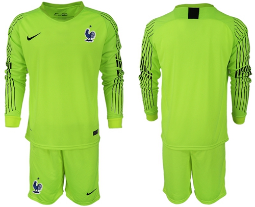 France Blank Shiny Green Goalkeeper Long Sleeves Soccer Country Jersey France Blank Shiny Green Goalkeeper Long Sleeves Soccer Country Jersey