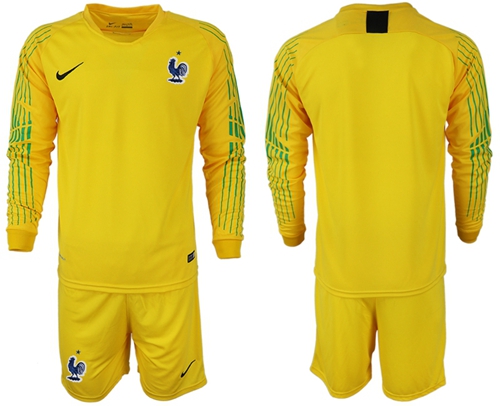 France Blank Yellow Goalkeeper Long Sleeves Soccer Country Jersey France Blank Yellow Goalkeeper Long Sleeves Soccer Country Jersey