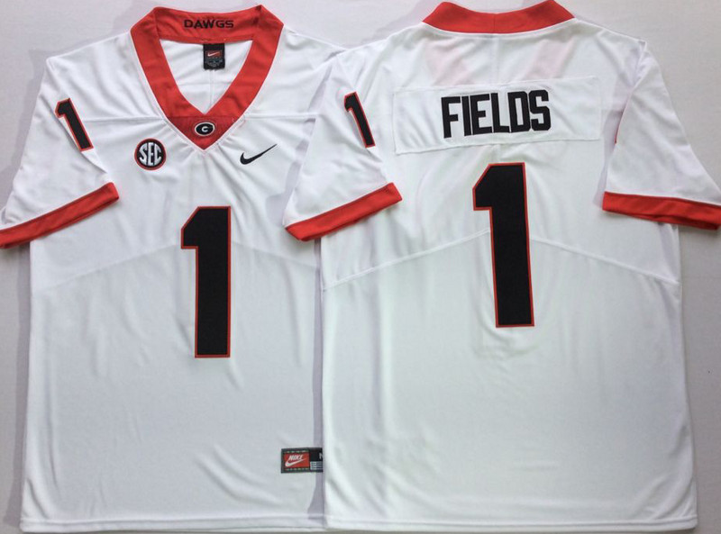 Georgia Bulldogs 1 Justin Fields White Nike College Football Jersey Georgia Bulldogs 1 Justin Fields White Nike College Football Jersey