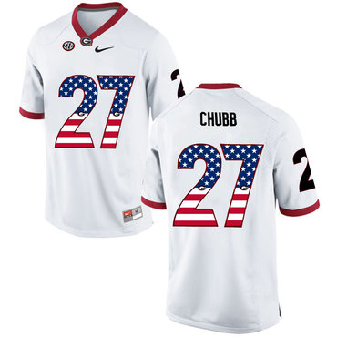 Georgia Bulldogs 27 Nick Chubb White USA Flag College Football Jersey Georgia Bulldogs 27 Nick Chubb White USA Flag College Football Jersey
