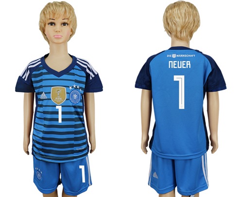 Germany #1 Neuer Blue Kid Soccer Country Jersey Germany #1 Neuer Blue Kid Soccer Country Jersey