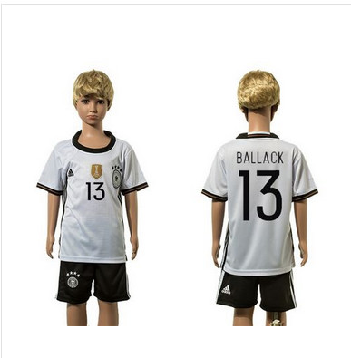 Germany #13 Ballack White Home Kid Soccer Country Jersey