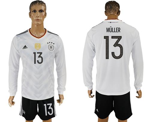 Germany #13 Muller White Home Long Sleeves Soccer Country Jersey Germany #13 Muller White Home Long Sleeves Soccer Country Jersey
