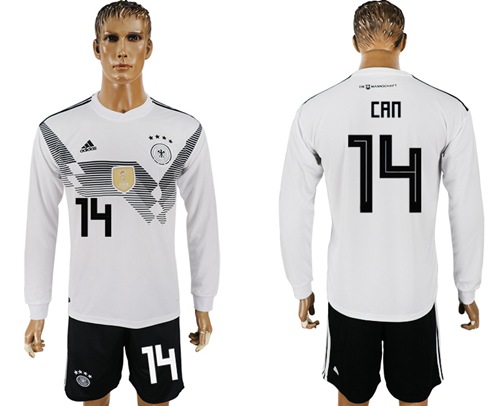 Germany #14 Can White Home Long Sleeves Soccer Country Jersey Germany #14 Can White Home Long Sleeves Soccer Country Jersey