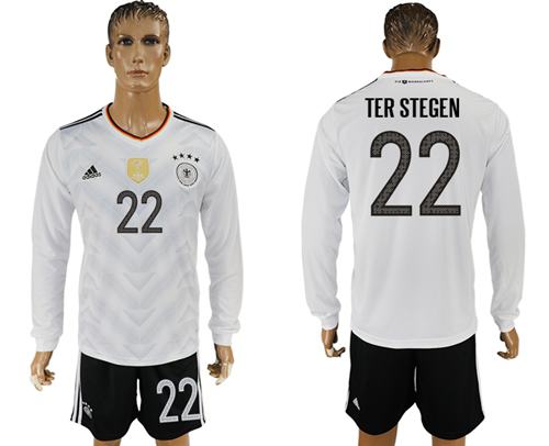 Germany #22 Ter Stegen White Home Long Sleeves Soccer Country Jersey Germany #22 Ter Stegen White Home Long Sleeves Soccer Country Jersey