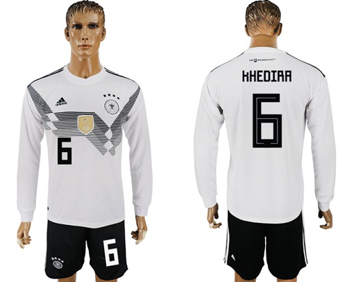 Germany #6 Khedira White Home Long Sleeves Soccer Country Jersey Germany #6 Khedira White Home Long Sleeves Soccer Country Jersey