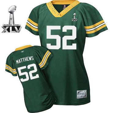 Green Bay Packers #52 Clay Matthews Green Womennull Field Flirt Super Bowl XLV 2011 Jersey
