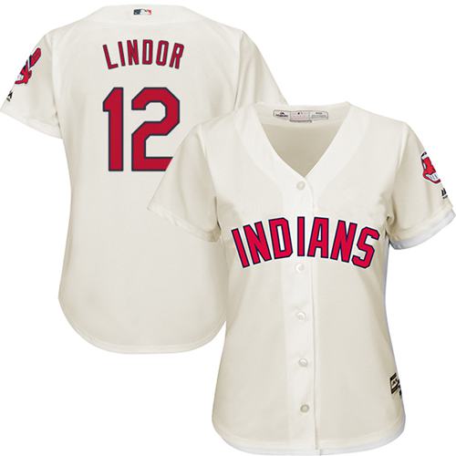 Indians #12 Francisco Lindor Cream Women's Alternate Stitched MLB Jersey Indians #12 Francisco Lindor Cream Women's Alternate Stitched MLB Jersey