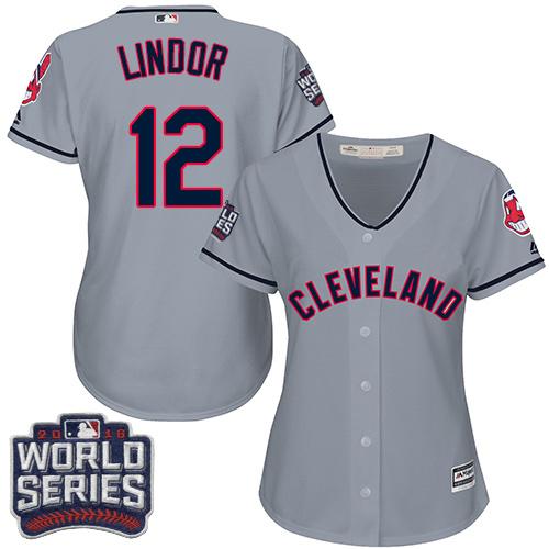 Indians #12 Francisco Lindor Grey 2016 World Series Bound Women's Road Stitched MLB Jersey Indians #12 Francisco Lindor Grey 2016 World Series Bound Women's Road Stitched MLB Jersey