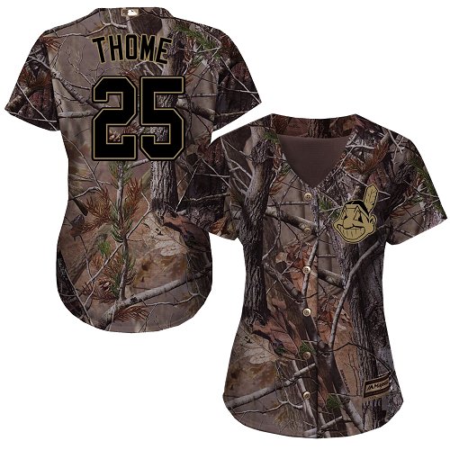 Indians #25 Jim Thome Camo Realtree Collection Cool Base Women's Stitched Baseball Jersey