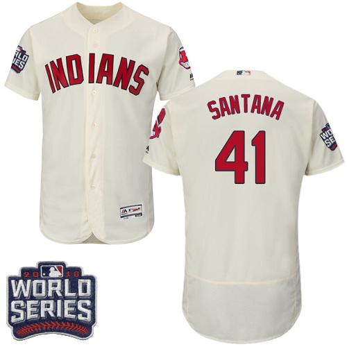 Indians #41 Carlos Santana Cream Flexbase Authentic Collection 2016 World Series Bound Stitched MLB Jersey Indians #41 Carlos Santana Cream Flexbase Authentic Collection 2016 World Series Bound Stitched MLB Jersey