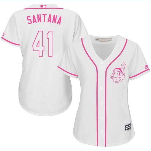 Indians #41 Carlos Santana White Pink Fashion Women's Stitched MLB Jersey Indians #41 Carlos Santana White Pink Fashion Women's Stitched MLB Jersey