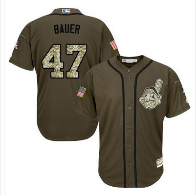 Indians #47 Trevor Bauer Green Salute to Service Stitched MLB Jersey
