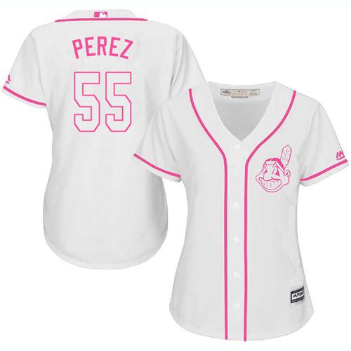 Indians #55 Roberto Perez White Pink Fashion Women's Stitched MLB Jersey Indians #55 Roberto Perez White Pink Fashion Women's Stitched MLB Jersey