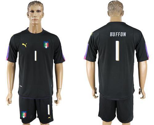 Italy #1 Buffon Black Goalkeeper Soccer Country Jersey Italy #1 Buffon Black Goalkeeper Soccer Country Jersey