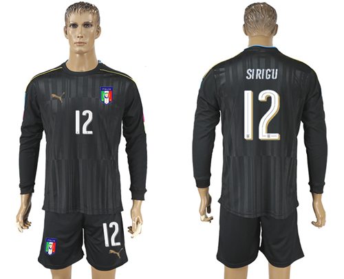 Italy #12 Sirigu Black Long Sleeves Goalkeeper Soccer Country Jersey Italy #12 Sirigu Black Long Sleeves Goalkeeper Soccer Country Jersey