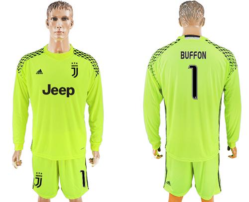 Juventus #1 Buffon Shiny Green Goalkeeper Long Sleeves Soccer Club Jersey Juventus #1 Buffon Shiny Green Goalkeeper Long Sleeves Soccer Club Jersey