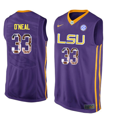 LSU Tigers #33 Shaquille O'Neal Purple With Portrait Print College Basketball Jersey LSU Tigers #33 Shaquille O'Neal Purple With Portrait Print College Basketball Jersey