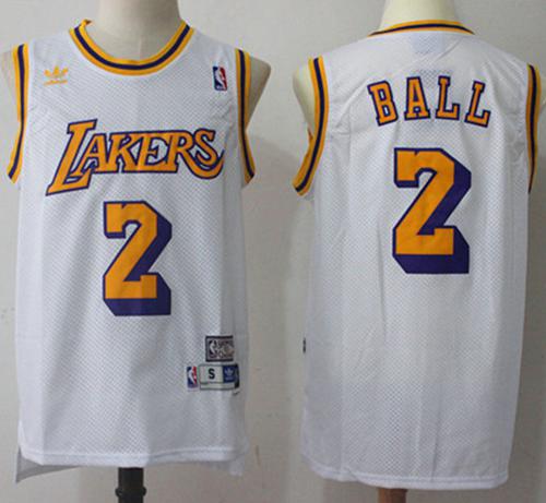 Lakers #2 Lonzo Ball White Throwback Stitched NBA Jersey Lakers #2 Lonzo Ball White Throwback Stitched NBA Jersey