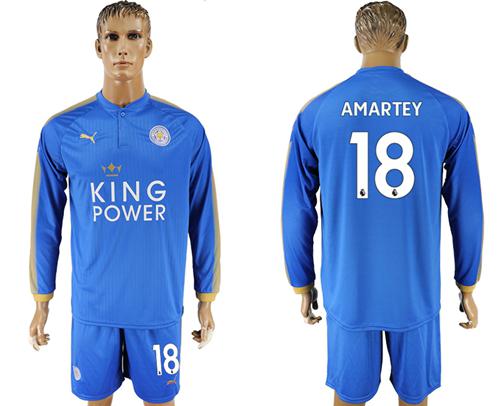 Leicester City #18 Amartey Home Long Sleeves Soccer Club Jersey Leicester City #18 Amartey Home Long Sleeves Soccer Club Jersey