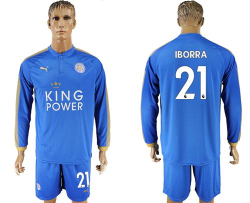 Leicester City #21 Iborra Home Long Sleeves Soccer Club Jersey Leicester City #21 Iborra Home Long Sleeves Soccer Club Jersey