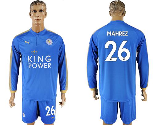 Leicester City #26 Mahrez Home Long Sleeves Soccer Club Jersey Leicester City #26 Mahrez Home Long Sleeves Soccer Club Jersey