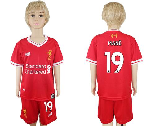 Liverpool #19 Mane Red Home Kid Soccer Club Jersey
