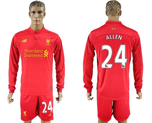 Liverpool #24 Allen Home Long Sleeves Soccer Club Jersey