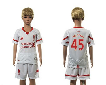 Liverpool #45 Balotelli White Away Kid Soccer Club Jersey