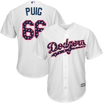 Los Angeles Dodgers Yasiel Puig Majestic Fashion Stars & Stripes Cool Base Player Jersey - White Los Angeles Dodgers Yasiel Puig Majestic Fashion Stars & Stripes Cool Base Player Jersey - White