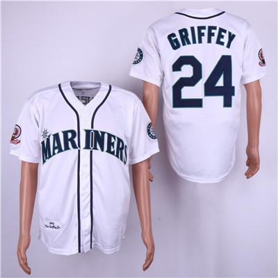 Mariners #24 Ken Griffey Jr. White 1995 Throwback Jersey Mariners #24 Ken Griffey Jr. White 1995 Throwback Jersey