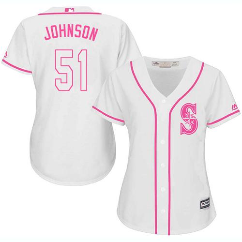 Mariners #51 Randy Johnson White Pink Fashion Women's Stitched MLB Jersey