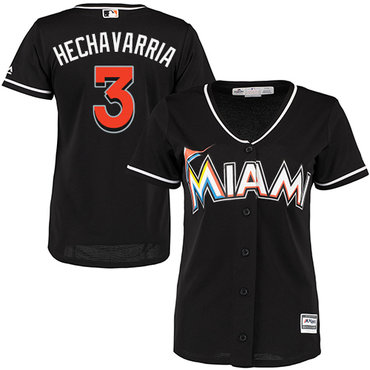 Marlins #3 Adeiny Hechavarria Black Alternate Women's Stitched MLB Jersey Marlins #3 Adeiny Hechavarria Black Alternate Women's Stitched MLB Jersey
