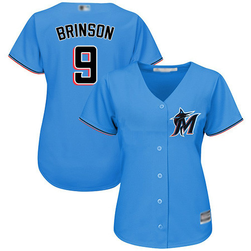 Marlins #9 Lewis Brinson Blue Alternate Women's Stitched Baseball Jersey Marlins #9 Lewis Brinson Blue Alternate Women's Stitched Baseball Jersey