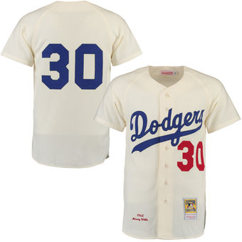 Men's 1962 Brooklyn Dodgers Maury Wills Mitchell & Ness Cream Authentic Throwback Jersey Men's 1962 Brooklyn Dodgers Maury Wills Mitchell & Ness Cream Authentic Throwback Jersey