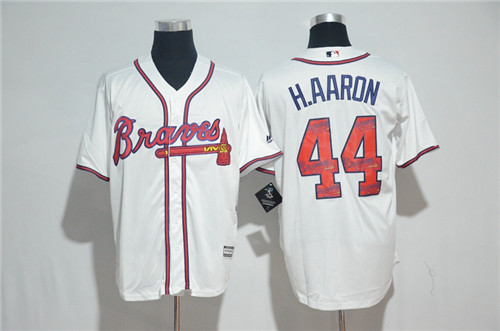 Men's Atlanta Braves #44 Hank Aaron Majestic White 2017 Color Printing Cool Base Jersey