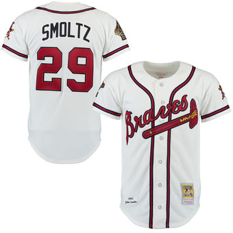 Men's Atlanta Braves John Smoltz Mitchell & Ness White Throwback Authentic Jersey Men's Atlanta Braves John Smoltz Mitchell & Ness White Throwback Authentic Jersey