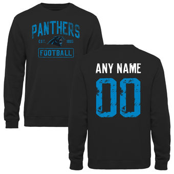 Men's Black Carolina Panthers Distressed Custom Name & Number Pullover Sweatshirt