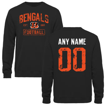 Men's Black Cincinnati Bengals Distressed Custom Name & Number Pullover Sweatshirt