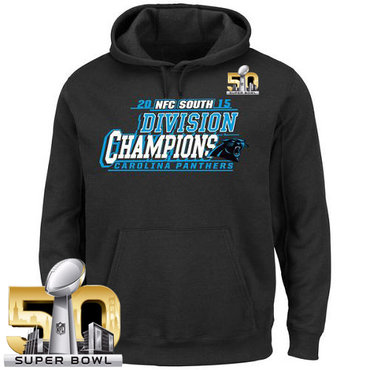 Men's Carolina Panthers Majestic Black Super Bowl 50 2015 NFC South Division Champions Pullover Hoodie Men's Carolina Panthers Majestic Black Super Bowl 50 2015 NFC South Division Champions Pullover Hoodie