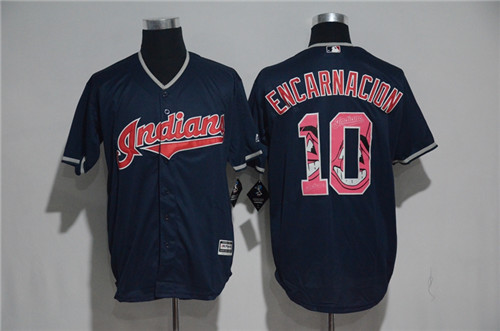 Men's Cleveland Indians #10 Edwin Encarnacion Majestic Navy Blue 2017 Color Printing Cool Base Jersey