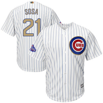 Men's Cubs #21 Sammy Sosa Majestic White 2017 Gold Program Cool Base Player Jersey Men's Cubs #21 Sammy Sosa Majestic White 2017 Gold Program Cool Base Player Jersey