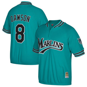 Men's Florida Marlins Andre Dawson Mitchell & Ness Teal Cooperstown Collection Mesh Batting Practice Quarter-Zip Jersey Men's Florida Marlins Andre Dawson Mitchell & Ness Teal Cooperstown Collection Mesh Batting Practice Quarter-Zip Jersey