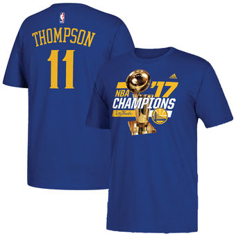 Men's Golden State Warriors Klay Thompson adidas Royal 2017 NBA Finals Champions Name & Number T-Shirt