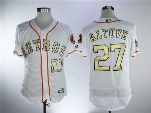 Men's Houston Astros #27 Jose Altuve White New Gold Program Flexbase Stitched MLB Jersey Men's Houston Astros #27 Jose Altuve White New Gold Program Flexbase Stitched MLB Jersey