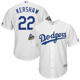 Men's Los Angeles Dodgers Clayton Kershaw Majestic White 2018 World Series Cool Base Player Jersey Men's Los Angeles Dodgers Clayton Kershaw Majestic White 2018 World Series Cool Base Player Jersey