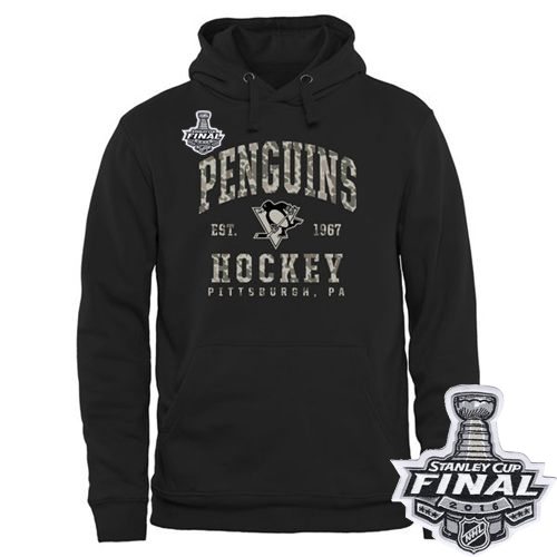 Men's Pittsburgh Penguins Black Camo Stack 2016 Stanley Cup Final Patch Pullover Hoodie