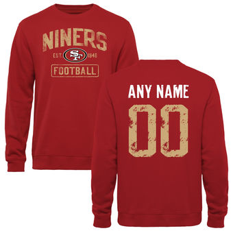 Men's Red San Francisco 49ers Distressed Custom Name & Number Pullover Sweatshirt