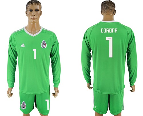 Mexico #1 Corona Shiny Green Long Sleeves Goalkeeper Soccer Country Jersey Mexico #1 Corona Shiny Green Long Sleeves Goalkeeper Soccer Country Jersey